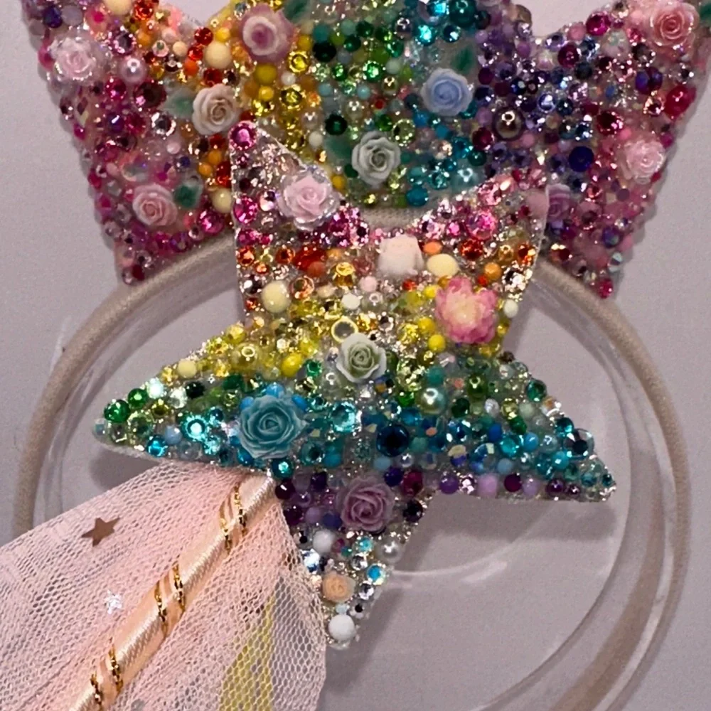 Rainbow Roses Rhinestone Princess Tiara and Wand
